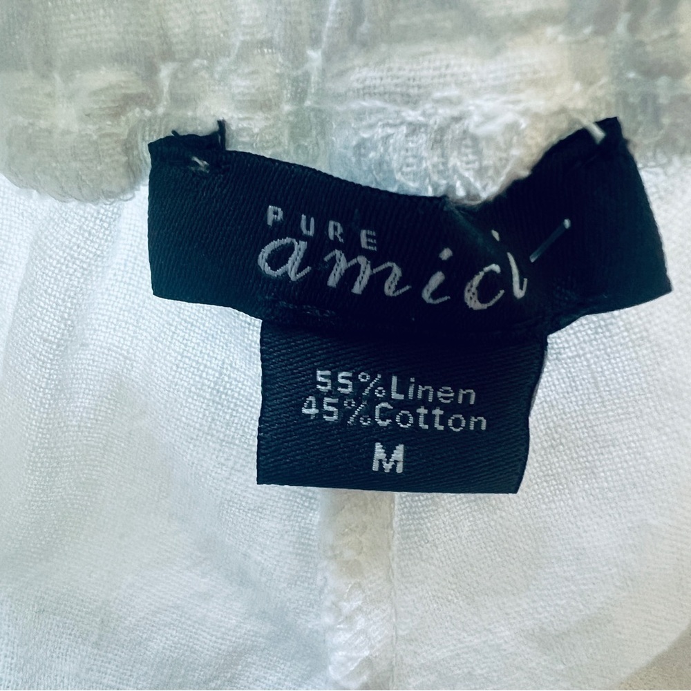 PURE AMICI Linen Cotton Wide Leg Pants Pockets White Drawstring Size Medium NWT - Picture 5 of 11